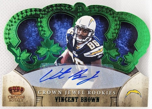 VINCENT BROWN 2011 Panini Crown Royale Jewel Die-Cut AUTO EMERALD #1/5 Chargers