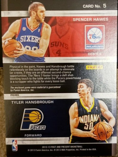 Tyler HANSBROUGH Spencer HAWES 2012-13 Panini Past Present DUAL Jersey PATCH /25