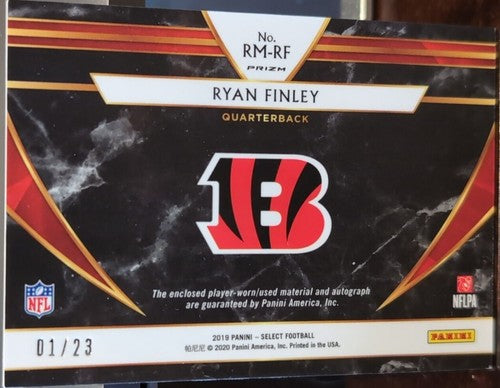 RYAN FINLEY 2019 Panini Select DUAL AUTO Jersey PATCH Orange FOTL #01/23 Bengals