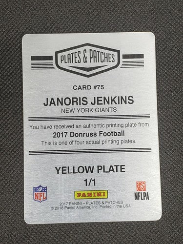 JANORIS JENKINS 2017 Panini Donruss PRINTING PLATE SP #1/1 Giants Titans Patches