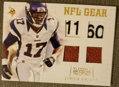 JARIUS WRIGHT 2012 National Treasures Quad Jersey Laundry Tag PATCH 1/15 Vikings