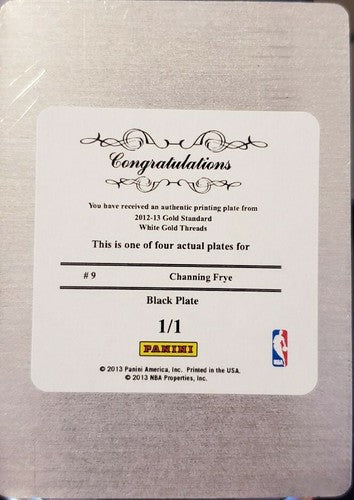 CHANNING FRYE 2012-13 Gold Standard White Threads PRINTING PLATE SP #1/1 of Suns
