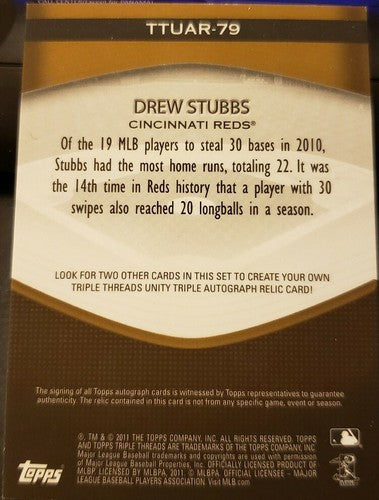 DREW STUBBS 2011 Triple Threads Unity Dual AUTO Autograph Jersey Gold #/25 Reds