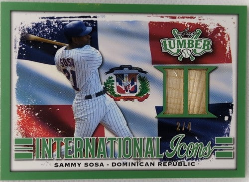 ð¢ SAMMY SOSA 2021 Leaf Lumber DUAL Game Used BAT Relic Patch GREEN SP #2/4 Cubs