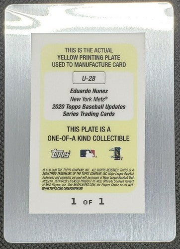 EDUARDO NUNEZ 2020 Topps Update PRINTING PLATE SP #1/1 NY Mets Red Sox Yankees