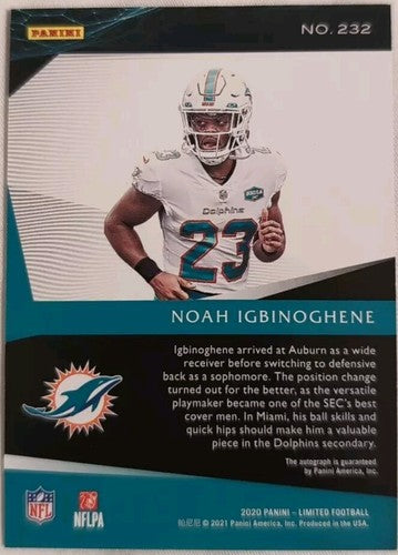 NOAH IGBINOGHENE 2020 Panini Limited AUTO RUBY SPOTLIGHT /10 Dolphins Commanders