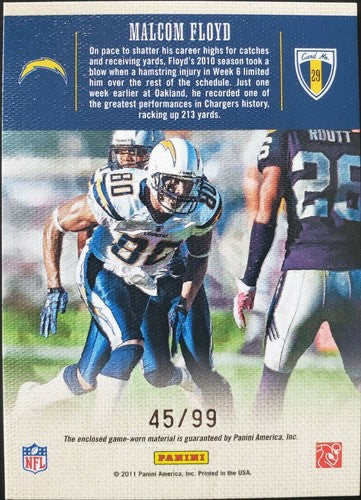 MALCOM FLOYD 2011 Panini Threads Gridiron Kings LAUNDRY TAG Jersey Patch SP #/99