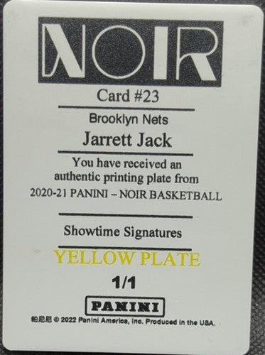JARRETT JACK 2020-21 Panini Noir Showtime Signatures PRINTING PLATE #1/1 Nets of