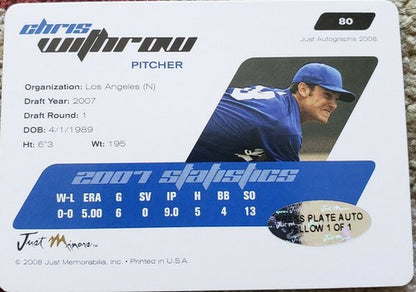 CHRIS WITHROW 2008 Just Autographs PRINTING Press PLATE AUTO #1/1 of 1 Dodgers
