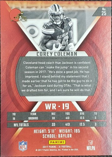 COREY COLEMAN 2017 Panini XR Football Short-Print GREEN SP #3/5 Cleveland Browns