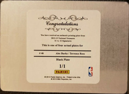 Terrence ROSS Alec BURKS 2012-13 Panini Dual Signatures PRINTING PLATE #1/1 Jazz