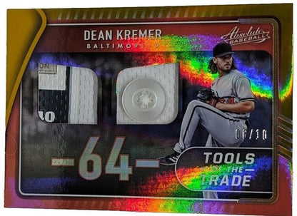 DEAN KREMER 2022 Panini Absolute DUAL Jersey BUTTON LAUNDRY TAG PATCH Gold #6/10