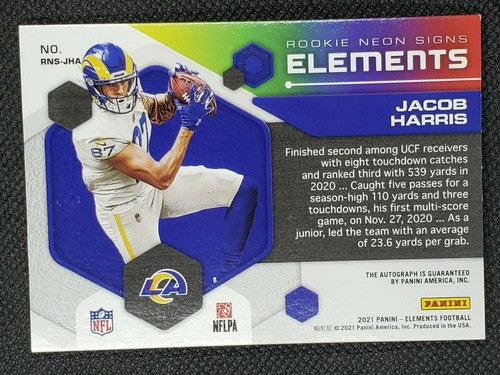 JACOB HARRIS 2021 Panini Elements Rookie Neon Signs RC AUTO SP #/125 LA Rams UCF