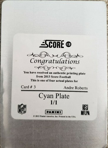ANDRE ROBERTS 2013 Panini Score Cyan PRINTING PLATE #1/1 of 1 Arizona Cardinals