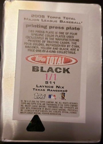 LAYNCE NIX 2005 Topps Total Black PRINTING PLATE Back SP #1/1 of 1 Lance Rangers