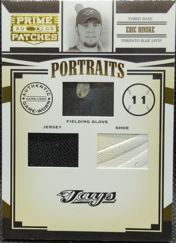 ERIC HINSKE 2005 Prime Patches TRIPLE JERSEY FIELDING GLOVE LACE HOLE SHOE #/126