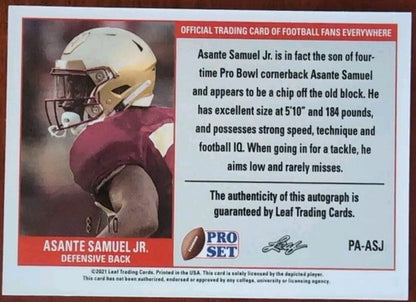 ASANTE SAMUEL JR. 2021 Leaf Pro Set AUTO SILVER CRACKED ICE SP #/10 Chargers FSU