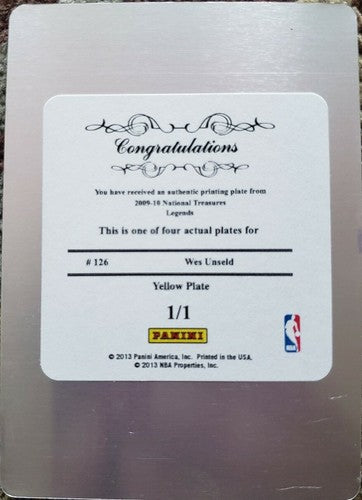 WES UNSELD 2012-13 Playoff National Treasures PRINTING PLATE SP #1/1 of 2009-10