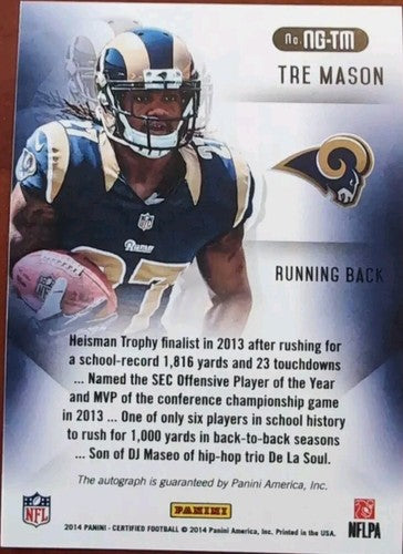 TRE MASON 2014 Panini Certified New Generation RC AUTO BLUE #1/15 St. Louis Rams