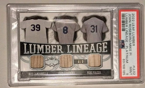 Mike PIAZZA Roy CAMPANELLA John ROSEBORO 2022 Leaf Lumber TRIPLE BAT SP /6 PSA 9