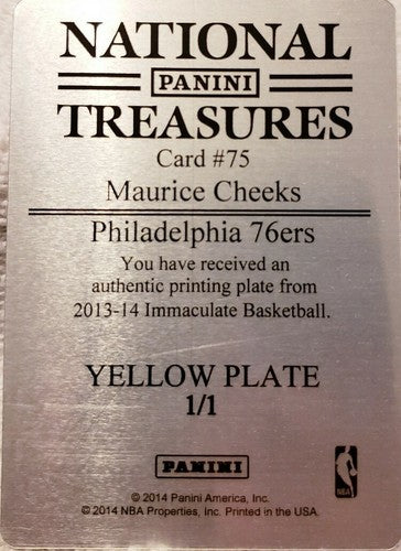MAURICE MO CHEEKS 2013-14 Panini Immaculate Inscriptions PRINTING PLATE SP #1/1