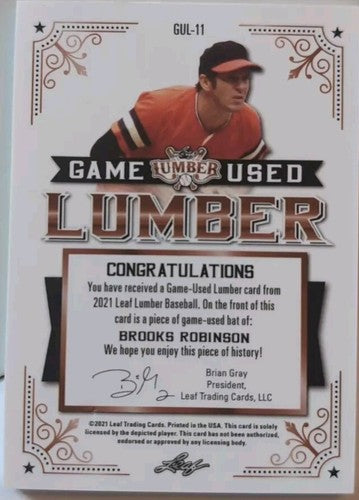 BROOKS ROBINSON 2021 Leaf Lumber JUMBO Game Used BAT BARREL PATCH RED /7 Orioles