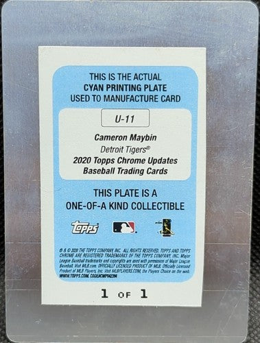 CAMERON MAYBIN 2020 Topps Chrome Updates PRINTING PLATE SP #1/1 Tigers One of