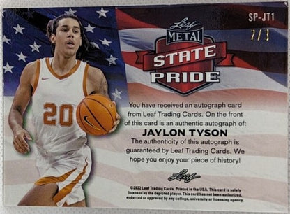 JAYLON TYSON 2021-22 Leaf Metal State Pride RC AUTO Orange SP #/3 Cavaliers Cavs
