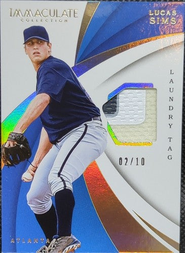 LUCAS SIMS 2018 Panini Immaculate Game Worn Used Jersey LAUNDRY TAG #2/10 Braves