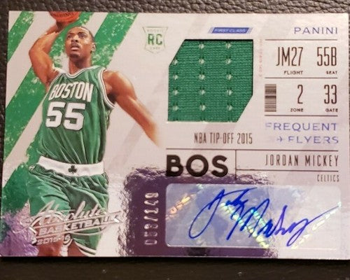 JORDAN MICKEY 2015-16 Panini Absolute Frequent Flyers Dual AUTO Jersey # Celtics