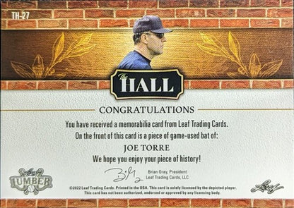 JOE TORRE 2022 Leaf Lumber Game Used BAT Relic BLACK /5 Yankees Cardinals Braves