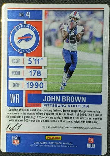 JOHN BROWN 2019 Panini Contenders Season Ticket PRINTING PLATE #1/1 Bills One of