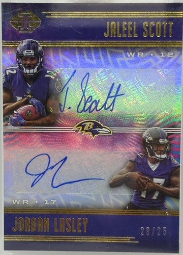 Jaleel SCOTT Jordan LASLEY 2018 Panini Illusions RC DUAL AUTO GOLD SP /25 Ravens