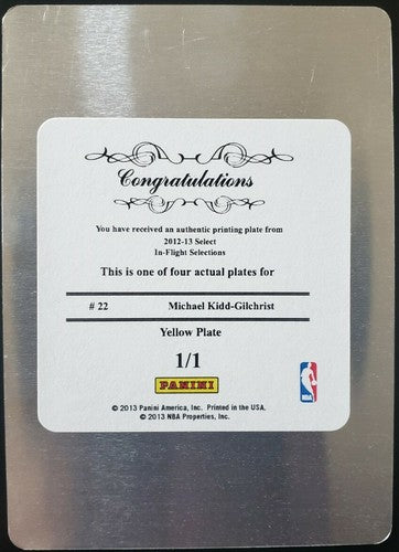 MICHAEL KIDD-GILCHRIST 2012-13 Panini Select In-Flight RC PRINTING PLATE SP #1/1
