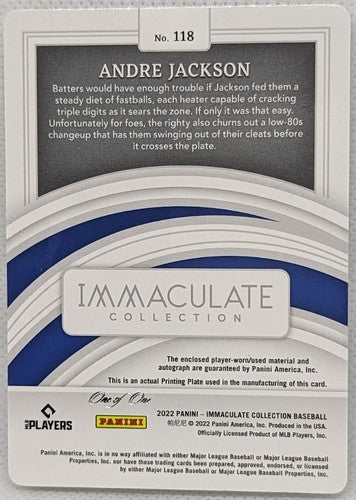 ANDRE JACKSON 2022 Panini Immaculate DUAL AUTO Jersey PATCH PRINTING PLATE #1/1