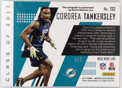 CORDREA TANKERSLEY 2017 Panini Unparalleled RC AUTO MEGA MOON LAVA #5/5 Dolphins