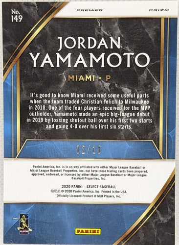 JORDAN YAMAMOTO 2020 Panini Select Rookie GOLD PRIZM RC SP #02/10 Marlins Mets