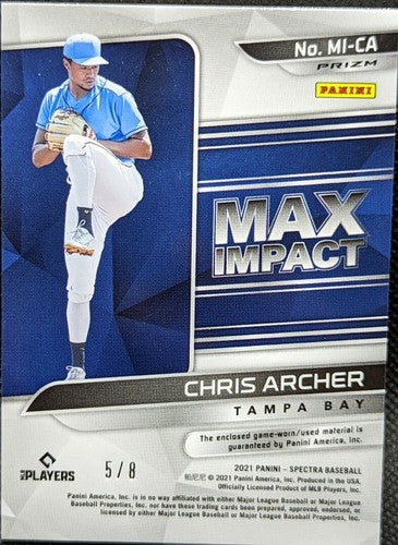 CHRIS ARCHER 2021 Panini Spectra Game Used Jersey LAUNDRY TAG LOGO PATCH /8 Rays