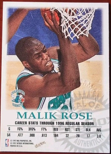 MALIK ROSE 1997-98 SkyBox Premium Autographics AUTO Hornets Knicks Spurs Thunder