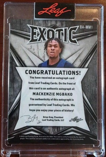 MACKENZIE MGBAKO 2022-23 Leaf Exotic AUTO Mosaic PEACOCK SP #/5 Indiana Hoosiers