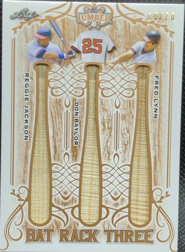 Reggie JACKSON Fred LYNN Don BAYLOR 2021 Leaf Lumber TRIPLE Game Used BAT SP /20
