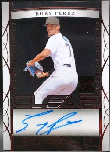 EURY PEREZ 2022 Leaf Trinity CLEAR XRC AUTO Red Foil SP #1/3 Miami Marlins #KT1