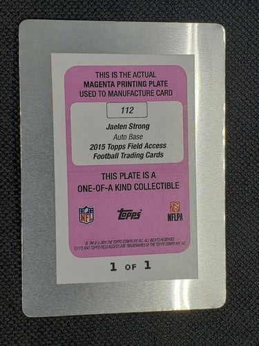 JAELEN STRONG 2015 Topps Field Access AUTO RC PRINTING PLATE #1/1 Texans Jaguars