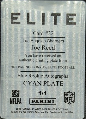 JOE REED 2020 Panini Donruss Elite RC PRINTING PLATE 1/1 Chargers Patches One of