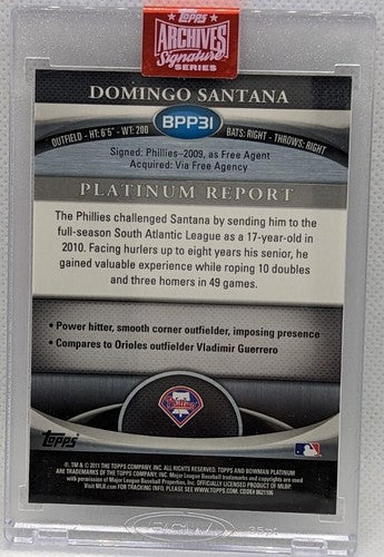 DOMINGO SANTANA 2019 Topps Archives 2011 Platinum X-Fractor AUTO SP 1/1 Phillies