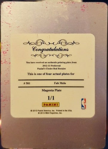 FAB MELO 2012-13 Panini Preferred Crown Royale PRINTING PLATE #1/1 of 1 Celtics