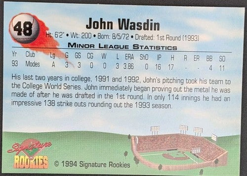 JOHN WASDIN 1994 Signature Rookies 1st Round Pick RC AUTO SP /8650 A's Athletics