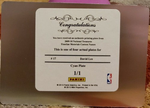 DAVID LEE 2009-10 National Treasures Timeline PRINTING PLATE SP #1/1 of 1 Knicks