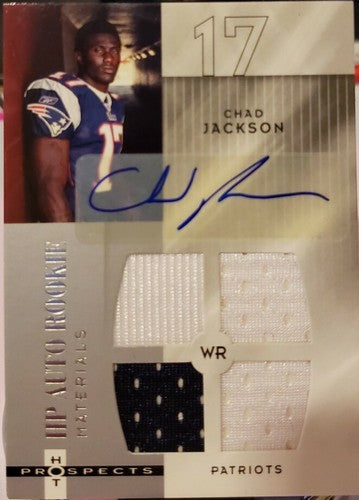 CHAD JACKSON 2006 Fleer Hot Prospects Materials AUTO Quad Jersey Patriots #/999