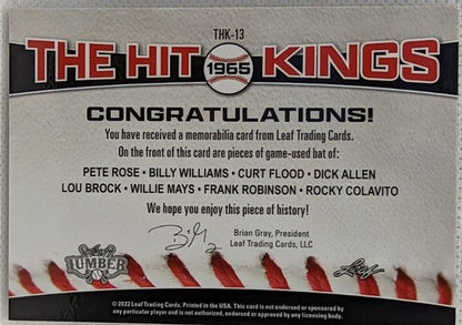 Pete ROSE Willie MAYS Lou BROCK Curt FLOOD + 2022 Leaf Lumber 8 Game Used BAT 25
